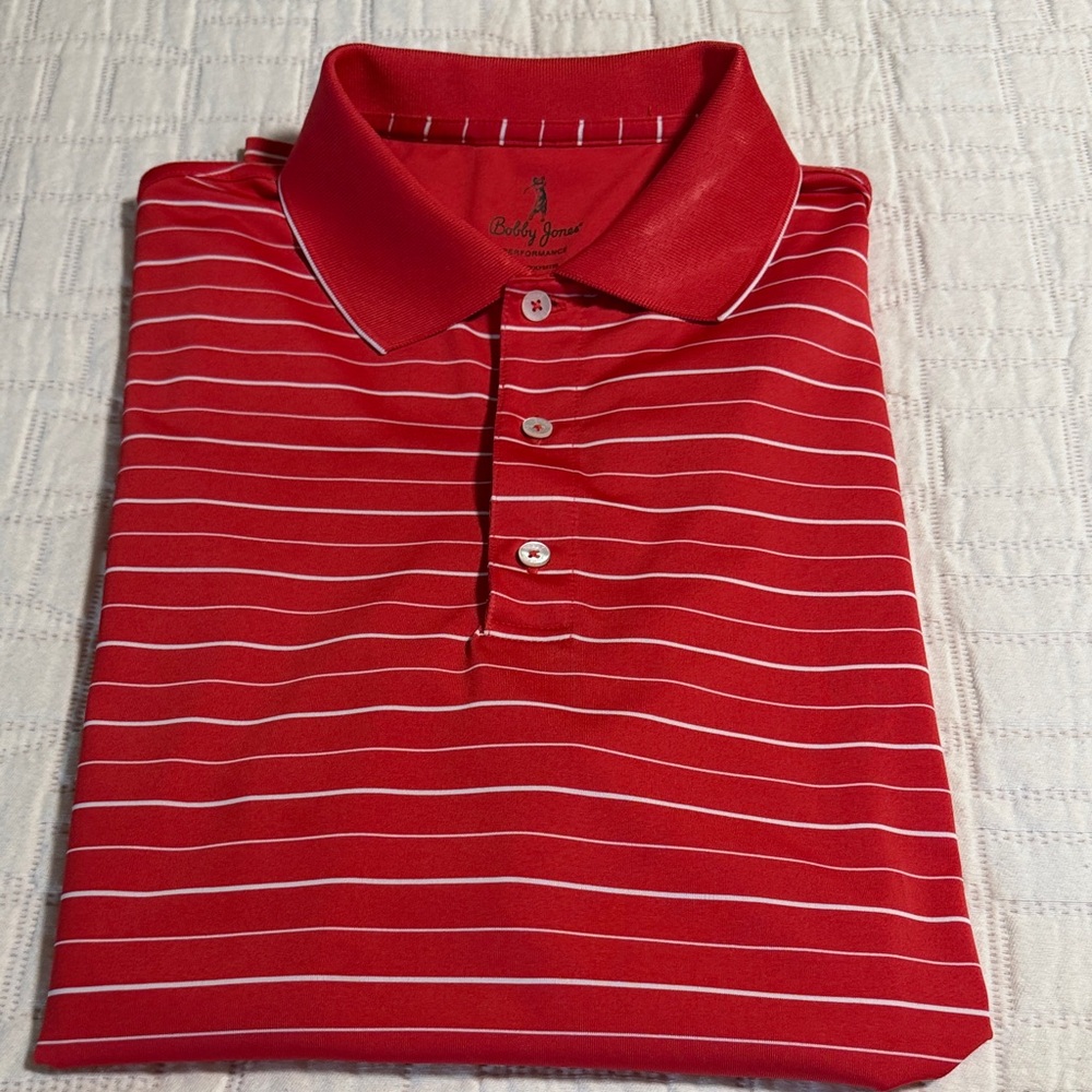 Bobby Jones Crimson and White Striped Polo